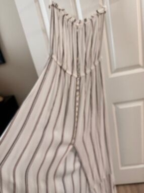 Elan Strapless Cream Maxi Dress with Black and Brown Stripes